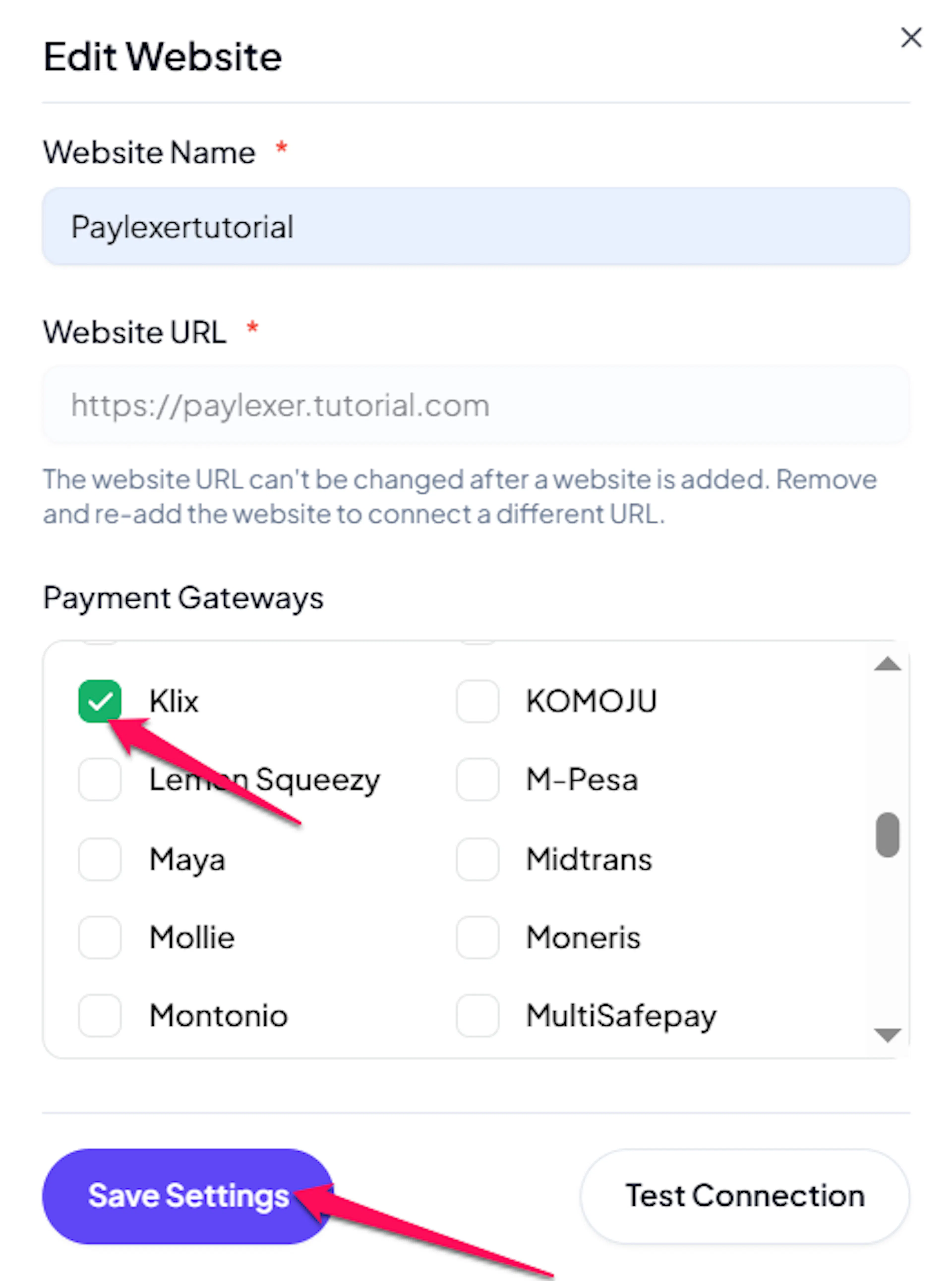Klix by Citadele checkbox enabled for a website