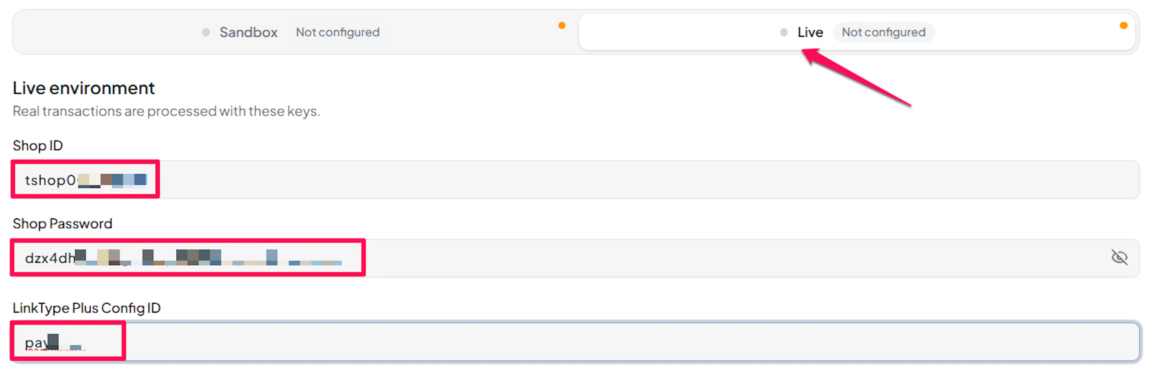 PG Multi-Payment Service live credential fields in PayLexer