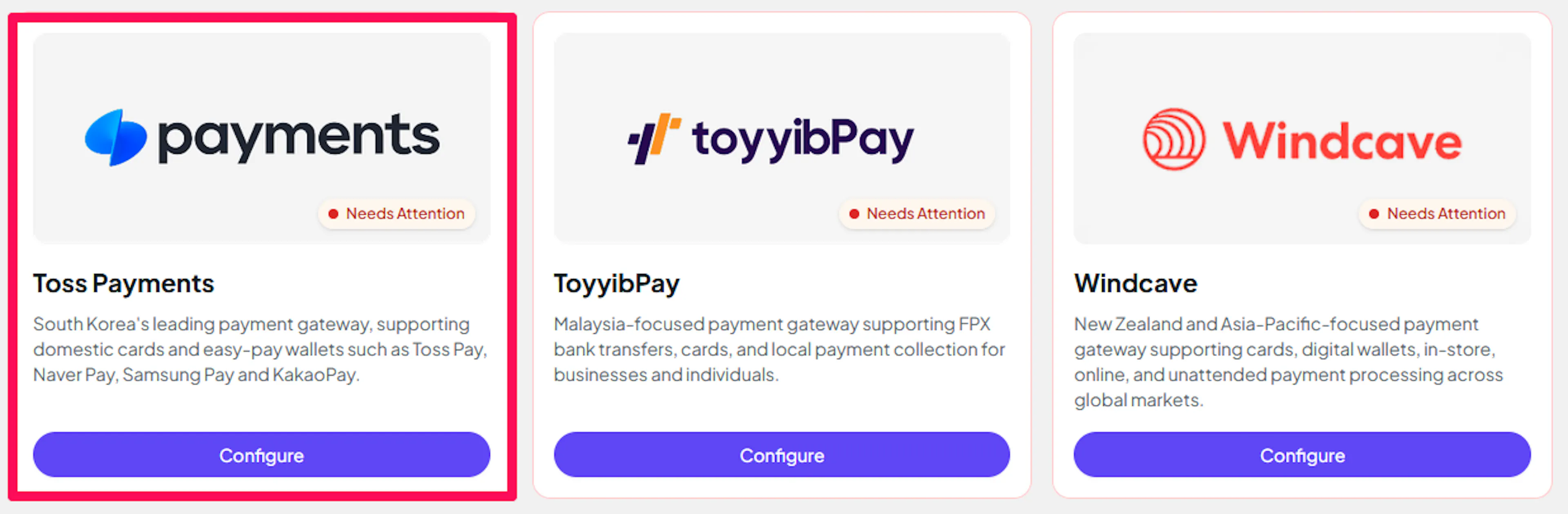 Toss Payments in the PayLexer Payment Gateways list