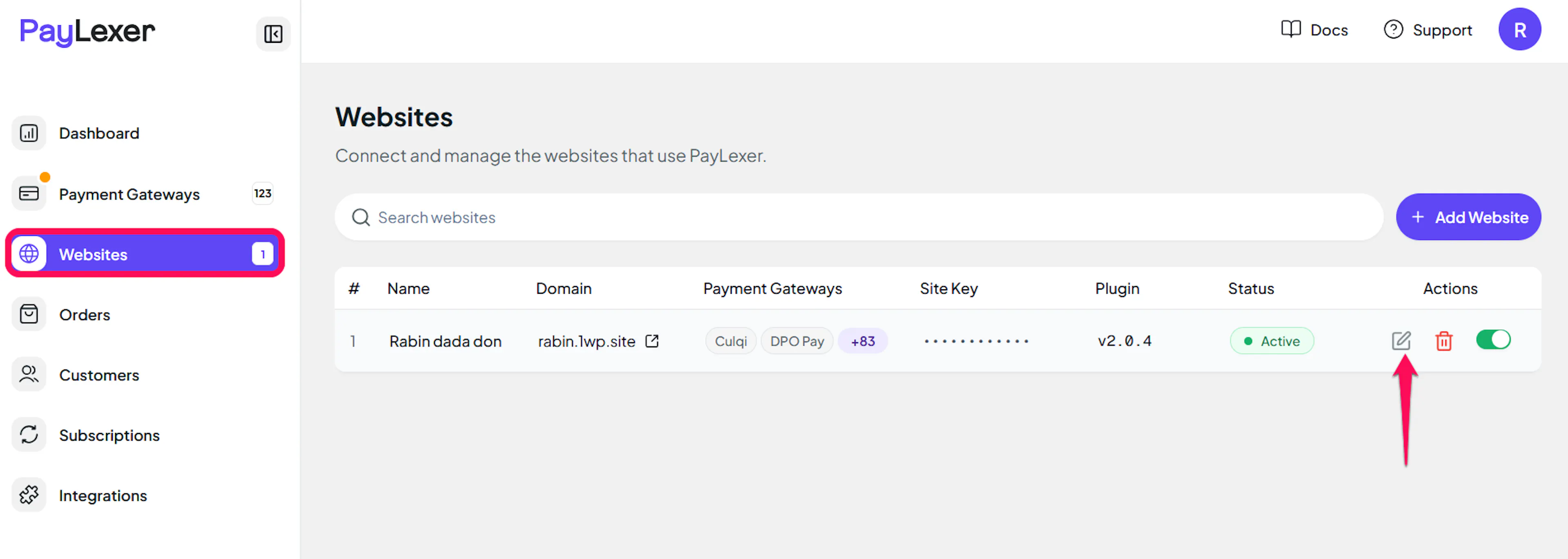 Edit icon on a website in PayLexer