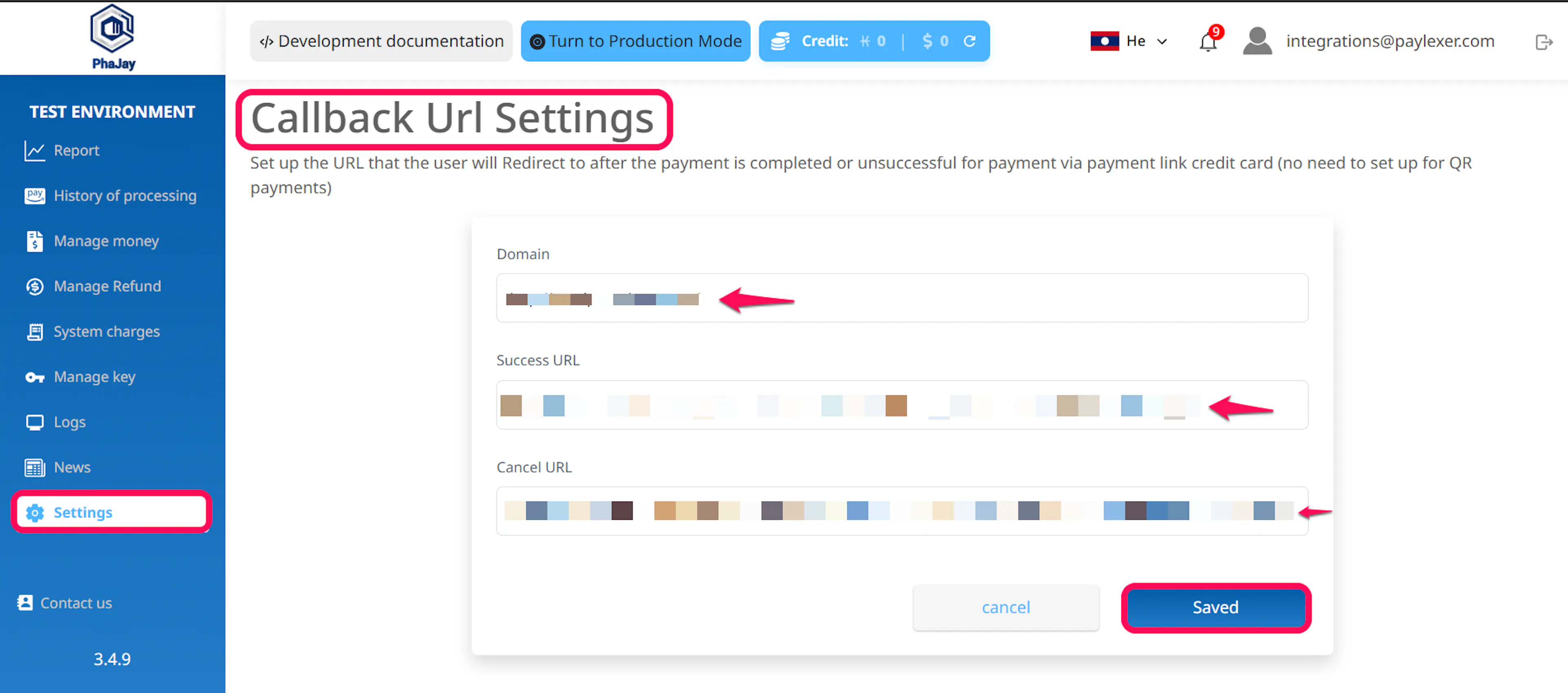 Callback URL Settings in the PhaJay portal