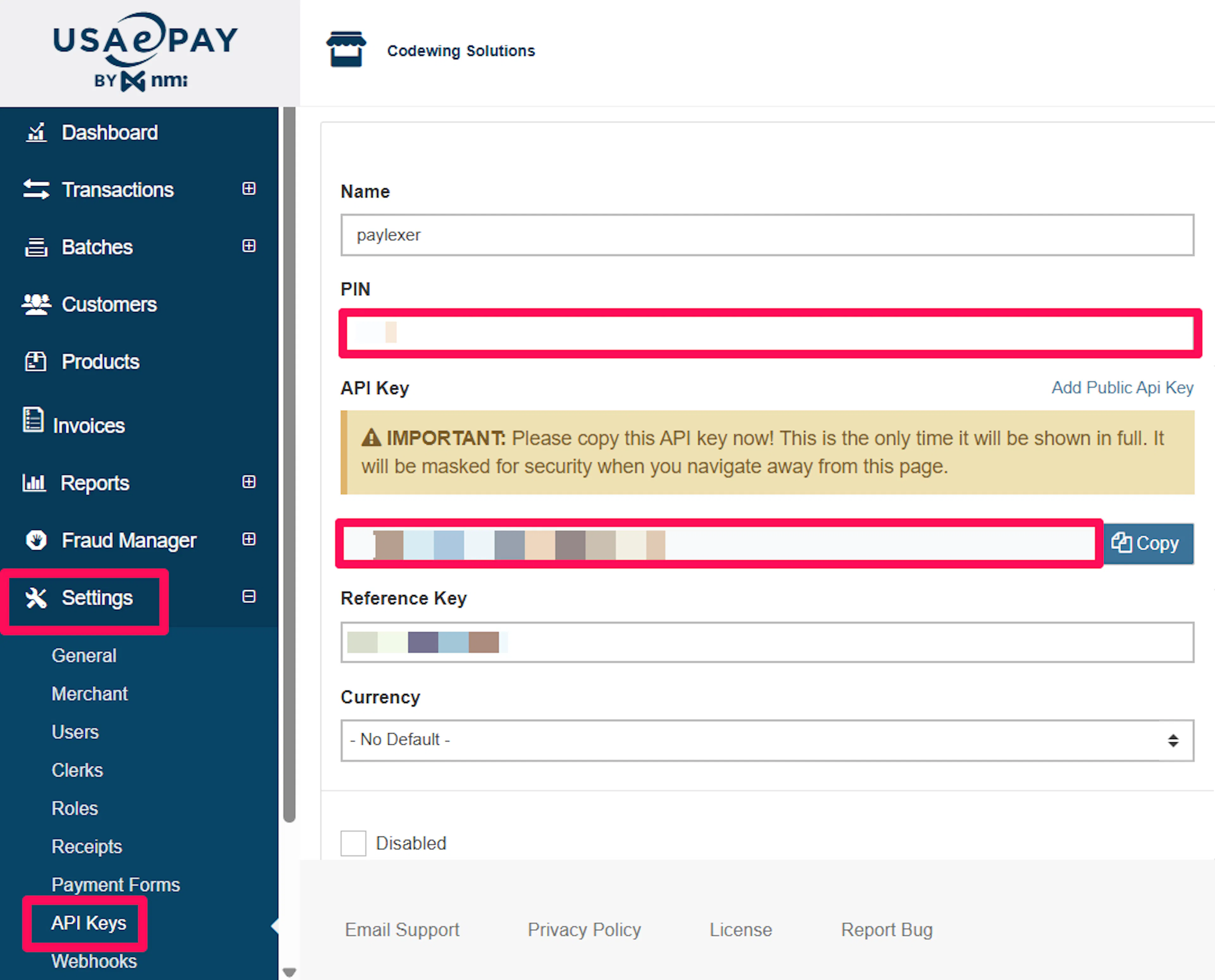 Creating a Source Key with a PIN in USAePay