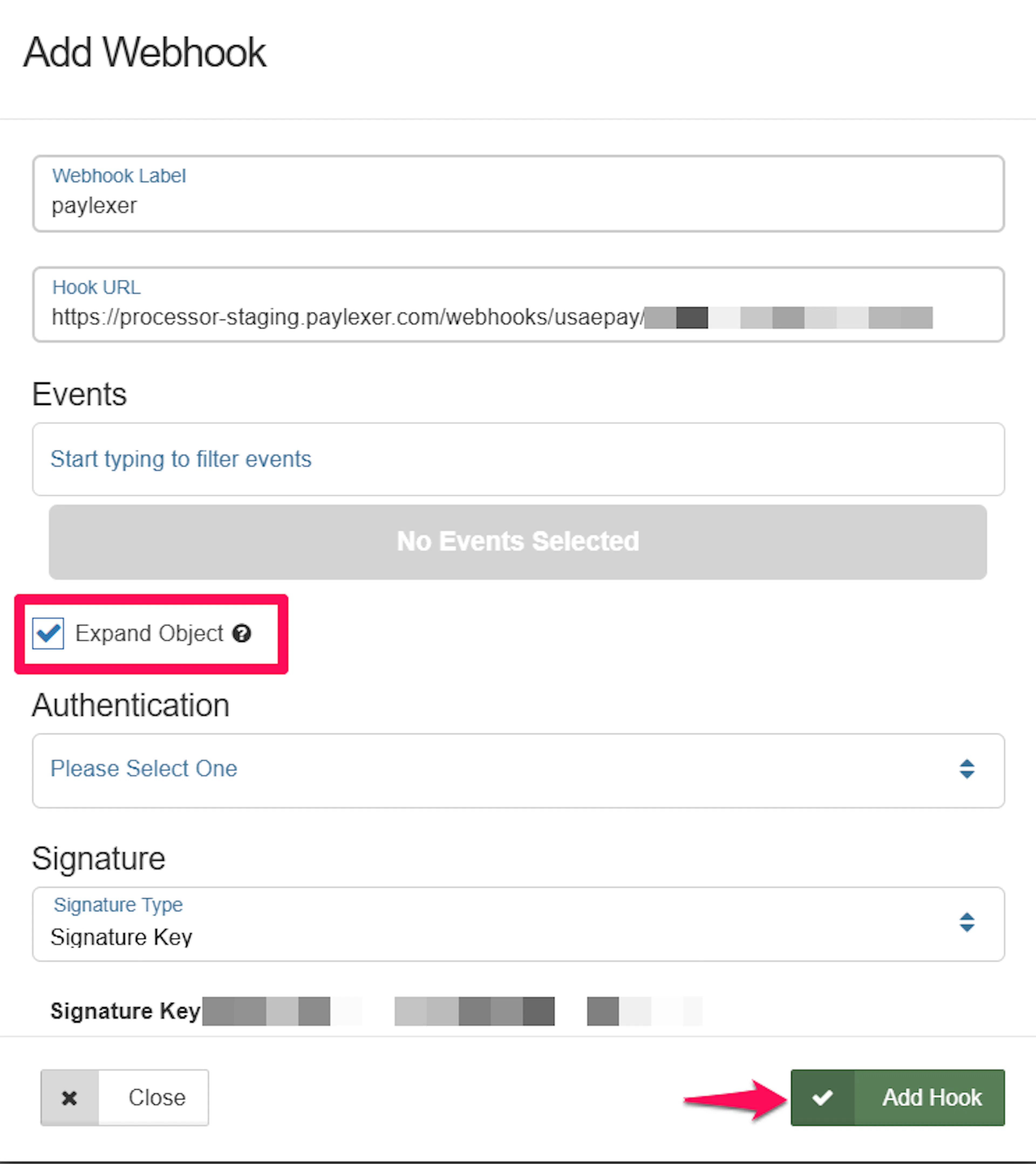 Adding a webhook in the USAePay console