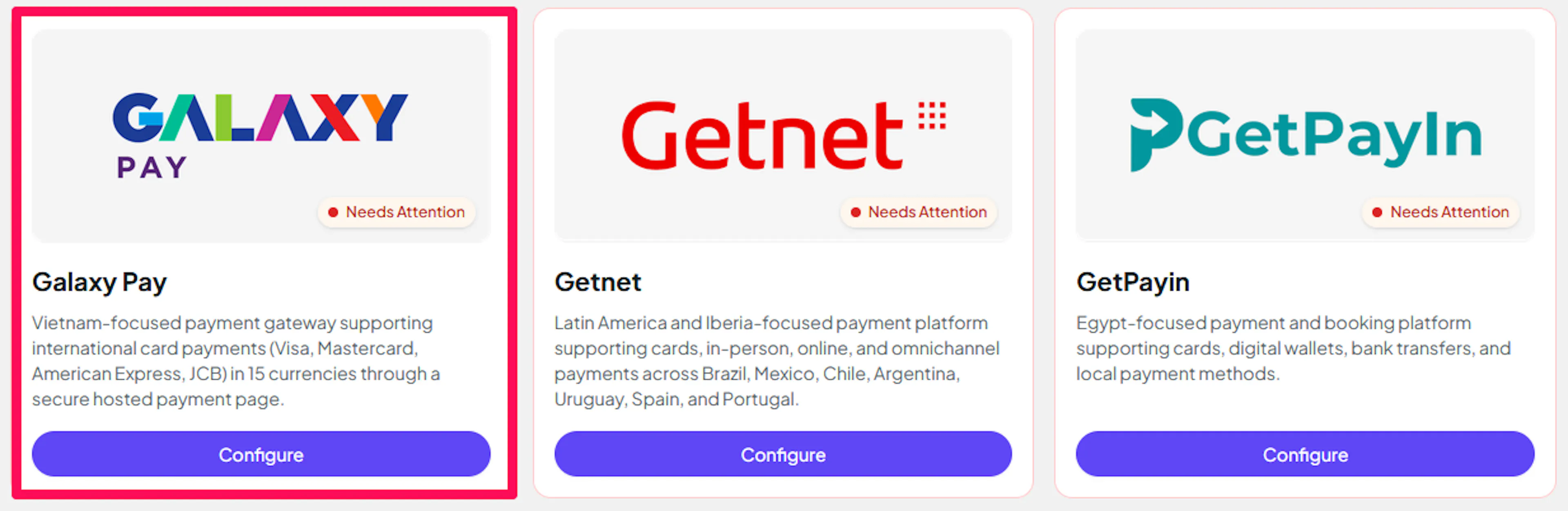 Galaxy Pay in the Payment Gateways list in the PayLexer Dashboard