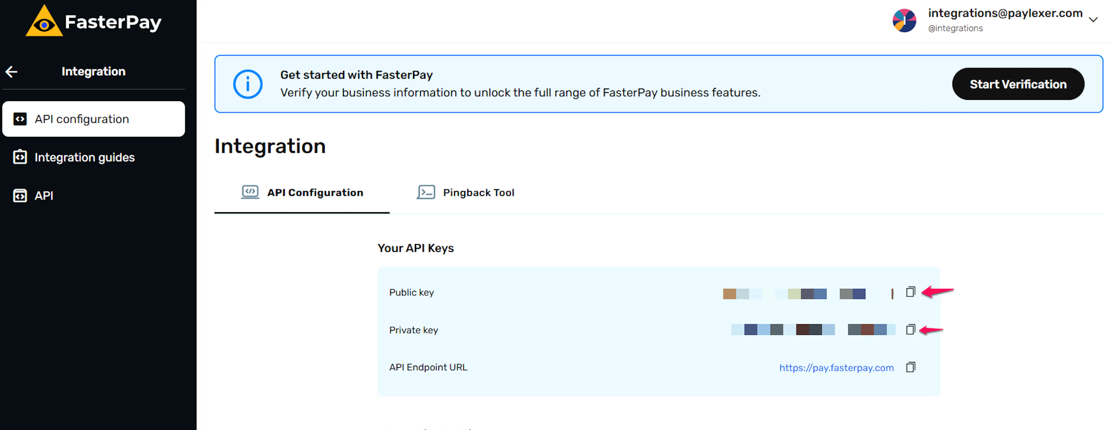 Public Key and Private Key in FasterPay API settings