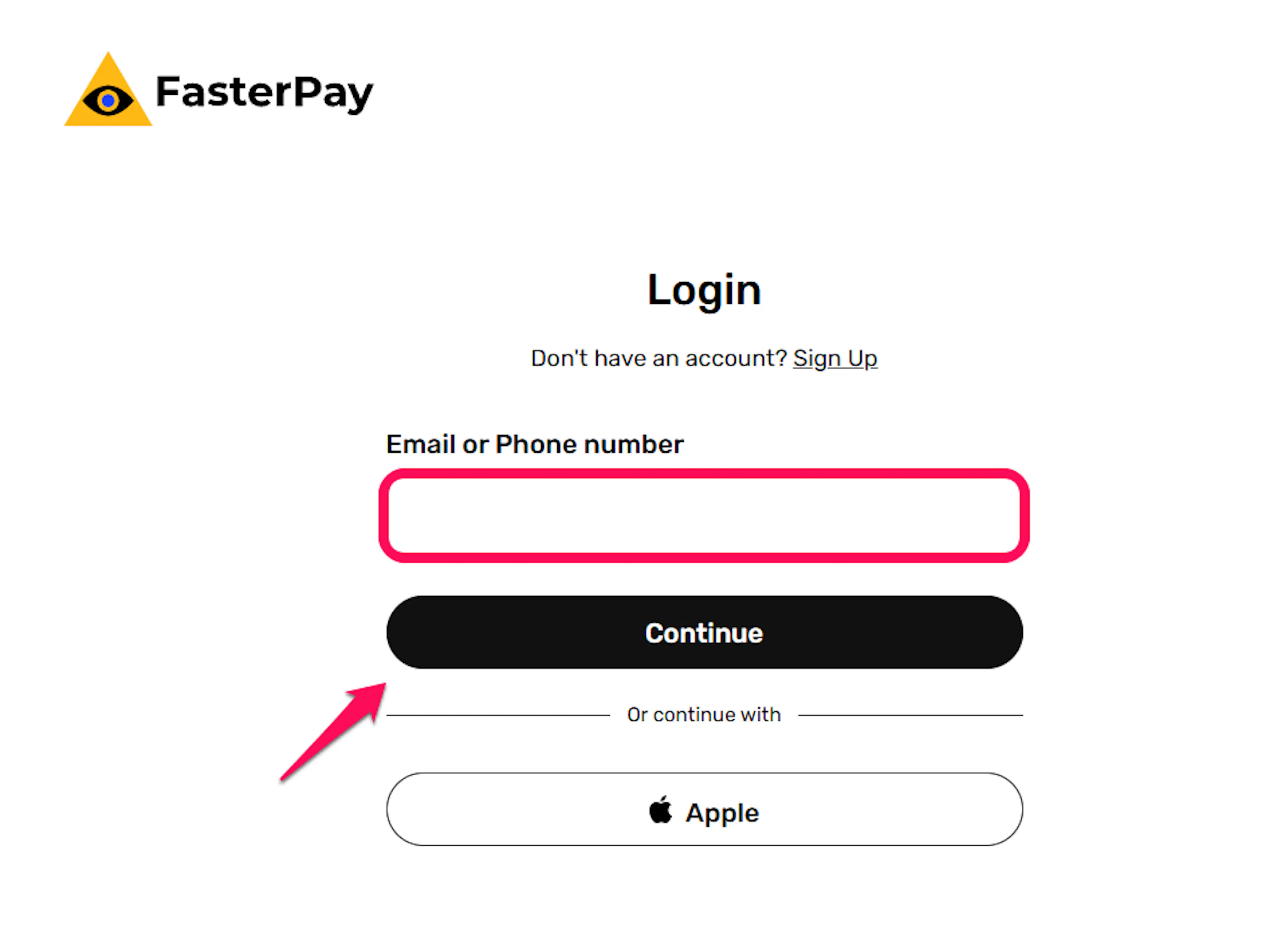 FasterPay business dashboard login page